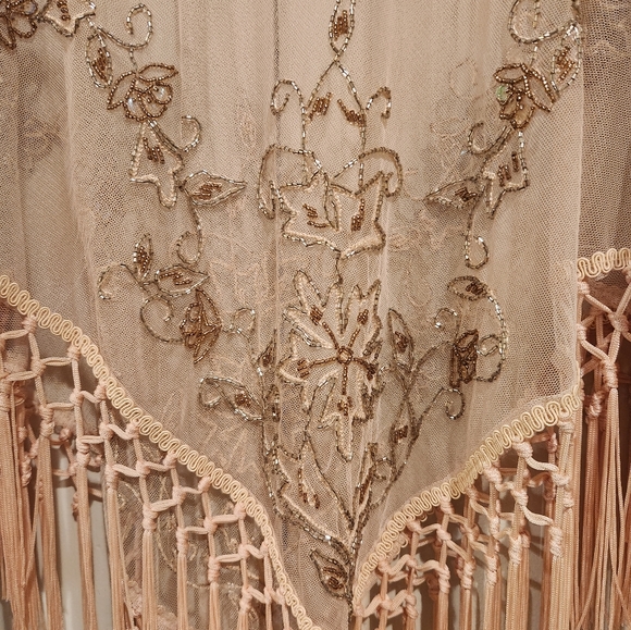 R&M RICHARDS BEAUTIFUL FRINGE HANDBEADED PONCHO Size 16 vintage brand new.rare. - Picture 4 of 15